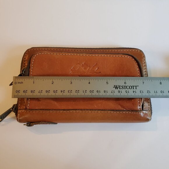 Patricia Nash Bifold Wallet Wristlet Strap Brown Zip Around - Picture 13 of 14